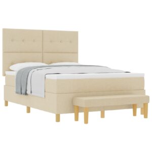 Pat Box Spring  cu Saltea și Bancă Crem 160x200 cm Fabric