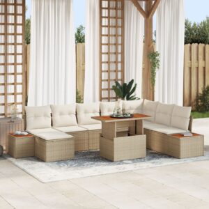 Set de Sofa de Grădină  Set de 9 Bej și crem Ratan și poliester