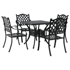 Set de masă pentru grădină , 5 piese, aluminiu turnat, negru