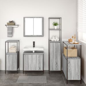 Set de baie , 5 piese, gri, din lemn