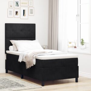 Pat cu arcuri cu saltea Negru 100x200 cm Catifea