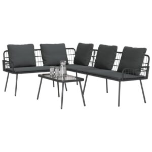 Set de canapea de grădină 2 piese cu perne Negru Poly Rattan