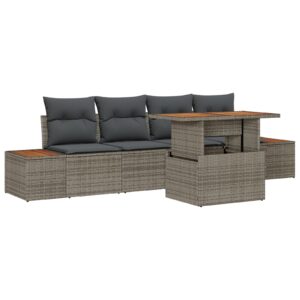 Set de sofa de grădină  Set de 5 Gri Ratan Sofa de grădină