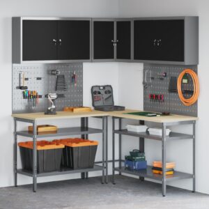 Set de masă pentru depozitare unelte  10 piese Negru Lemn prelucrat și Metal
