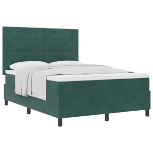 Pat cu arcuri și saltea  Verde închis 140x190 cm Catifea