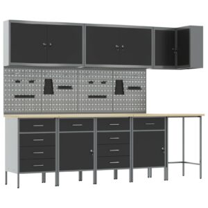 Set de Birou și Panou cu Umerașe 12 Piese Negru MDF și Metal