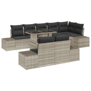 Set de Sofa pentru Grădină  9 Piese Gri cu perne negre