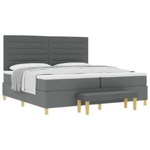 Pat Box Spring  cu Saltea și Bancă Gri Închis 200x200 cm Fabricat