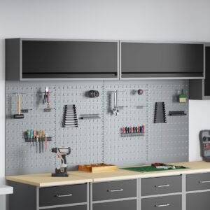 Set de cabinet de unelte și tablă perforată, 6 piese, montat pe perete, metal negru