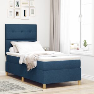 Pat cu saltea  Albastru 90x200 cm Material textil