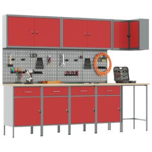 Set birou și panou de prindere , 12 piese, roșu, din MDF și metal