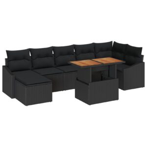 Set de canapele de grădină  Set de 8 Negru Poliratan