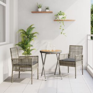 Set Bistro de Grădină  3 Piese cu Perne Gri din Poliratan