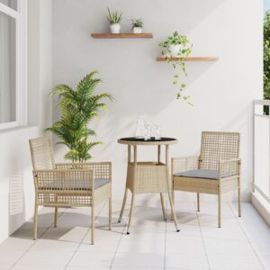 Set de Mobilier Dining  Set de 3 Bej Ratan, Sticlă Durabil