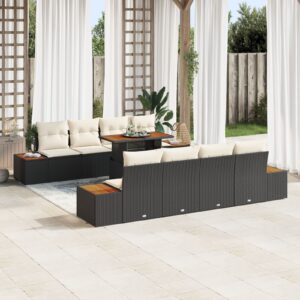 Set Canapea Grădină  9 Piese Negru Ratan Mobilier Exterior