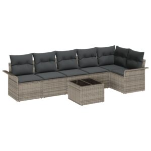 Set de Canapea pentru Grădină Set de 7 Gri Rattan Polietilenă