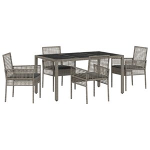 Set de dining pentru grădină , 5 piese, cu perne, gri, din poliratan