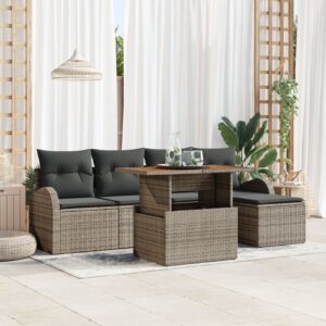 Set Canapele Grădină  Set 6 Piese Gri Ratan Set Masă Exterior