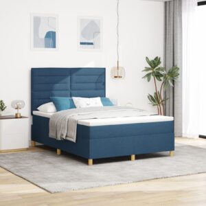 Pat Box Spring  cu Saltea Albastru 160x200 cm Material Textil