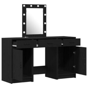 Set de toaletă 3 piese cu LED, Negru, Lemn prelucrat