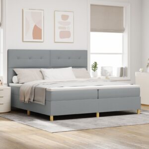 Cadru de pat cu saltea Gri deschis Material textil 200 x 200 cm