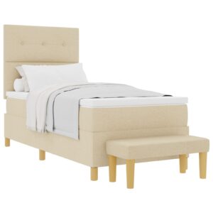 Pat cu arcuri  cu saltea și bancă Crem 90x200 cm din țesătură