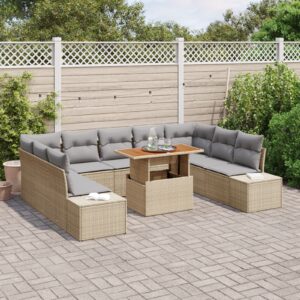 Set de sofa pentru grădină  Set de 10 Bej, Gri Ratan, Poliester