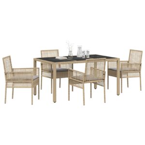 Set de dining pentru grădină , 5 piese, cu perne, Bej, Poliratan