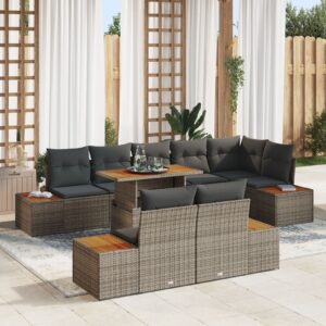 Set de sofa pentru grădină  Set de 9 Gri, Lemn Natural
