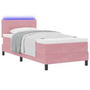 Pat cu arcuri și saltea & LED Roz 100x200 cm Catifea