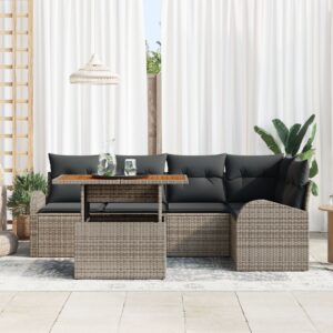 Set de Sofa pentru Grădină  Set de 6 Gri Poliratan, Oțel, Poliester