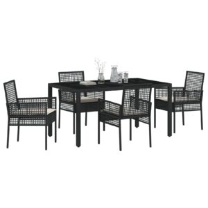 Set de dining pentru grădină , 5 piese, cu perne, ratan poliat negru