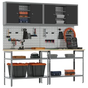 Set de banc de lucru  de 8 piese, gri, din oțel