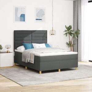 Pat Box Spring  cu Saltea Gri Întunecat 140x200 cm Textil