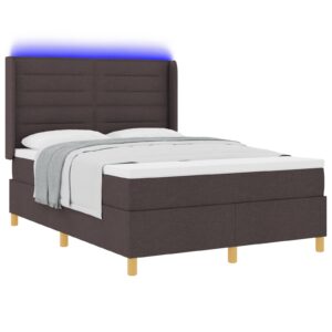 Pat cu saltea & LED Maro Întunecat 140x200 cm Material Textil