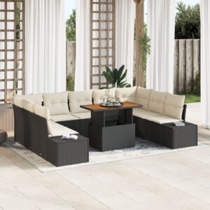 Set de canapele de grădină  Set de 10 Crem și Negru