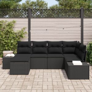 Set de Canapea de Grădină  Set de 6 Negru Poliratan, Poliester