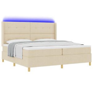 Pat Box Spring  cu saltea și LED Crem 200x200 cm Fabric