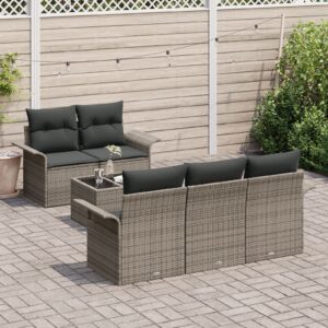 Set canapele grădină  6 piese Gri Ratan, Poliester