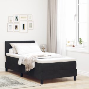 Pat Box Spring cu Saltea  Negru Single Catifea