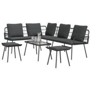 Set de canapea pentru grădină 4 piese cu perne Negru Rattan Poli