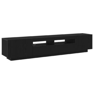 Suport TV  cu lumini LED, Negru Stejar, 200x35x40 cm, din lemn prelucrat