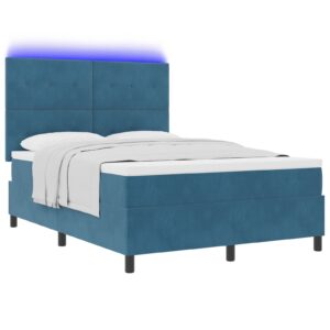 Pat cu saltea și LED Albastru închis 160x200 cm Catifea