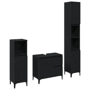 Set Mobilier pentru Baie  Set de 3 Stejar Negru Lemn Compus