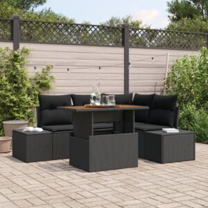 Set Canapea Grădină  5 Piese Negru Ratan și Sticlă