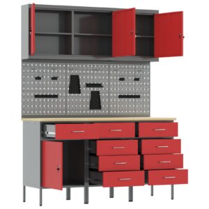 Set banc de lucru  8 piese, Roșu, Oțel