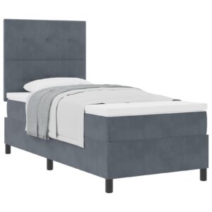 Pat Box Spring  cu Saltea Gri Închis 90x200 cm Catifea