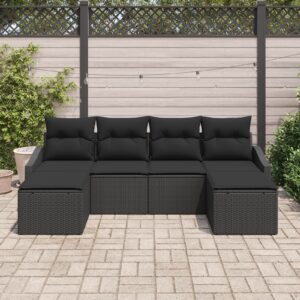 Set de Canapea de Grădină  Set de 6 Negru Poliratan