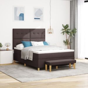 Pat Box Spring  cu Saltea și Bancă Maro Întunecat 160x200 cm Textil
