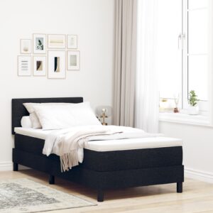 Cadru Pat  cu Saltea Negru și Alb Material textil 90 x 200 cm